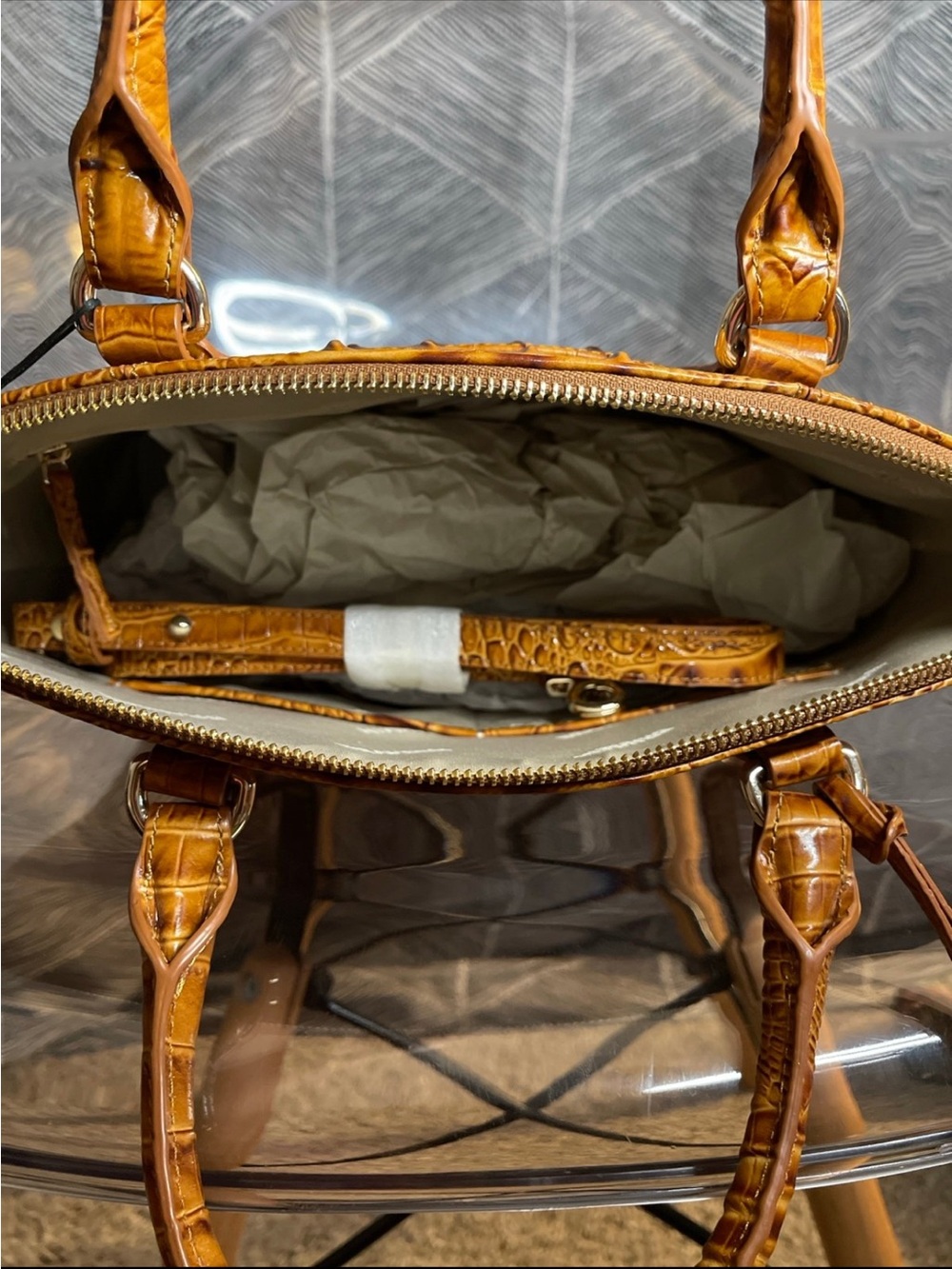 Brahmin Croc-Embossed Satchel - Cognac - Picture 10 of 10